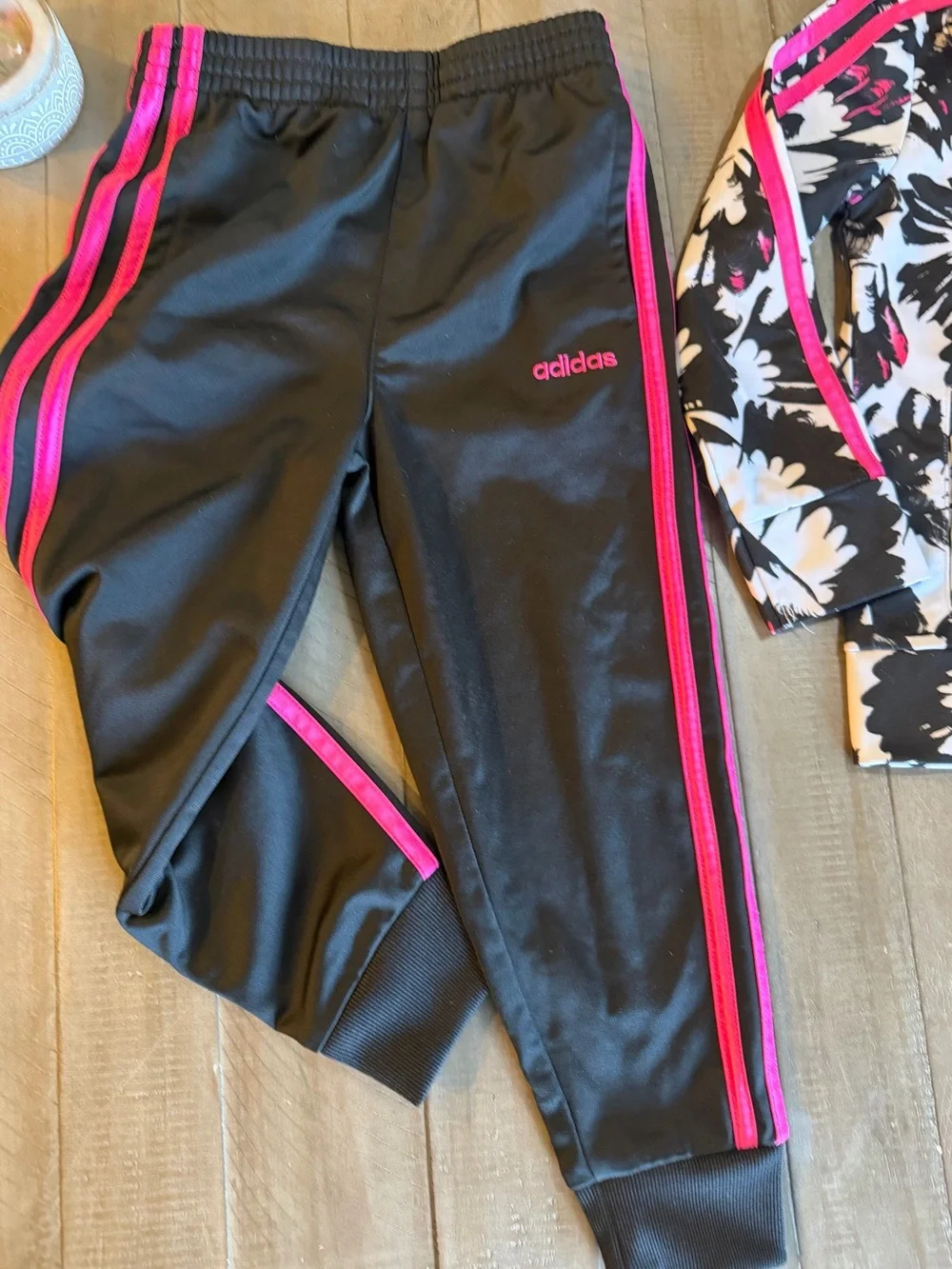 adidas Black, White & Hot Pink Floral Track Set
